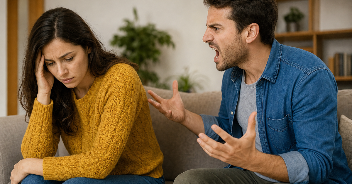 angry man yelling at his wife